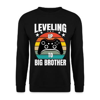 Leveling Up To Big Brother Gaming Gamer Brother - Unisex Sweatshirt - black - Front - Alina (178cm) & Michal (187cm)