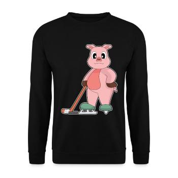 Schwein Eishockey Eishockeyschläger - Unisex Pullover - Schwarz - Vorne - Alina (178cm) & Michal (187cm)