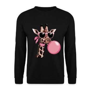 Lustige rosa Giraffe mit Brille und Blase - Unisex Pullover - Schwarz - Vorne - Alina (178cm) & Michal (187cm)