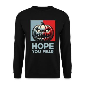 Eerie Pumpkin with Hope and Fear Message - Unisex Sweatshirt - black - Front - Alina (178cm) & Michal (187cm)