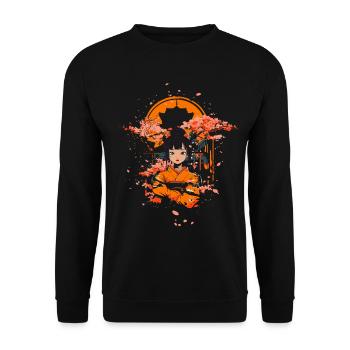 Geisha avec temple des cerisiers en fleurs - Sweat-shirt Unisexe - noir - Devant - Alina (178cm) & Michal (187cm)