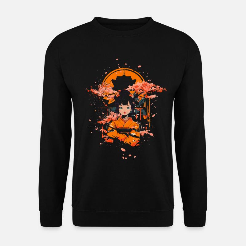 Geisha with Cherry Blossoms Temple - Unisex Sweatshirt - black