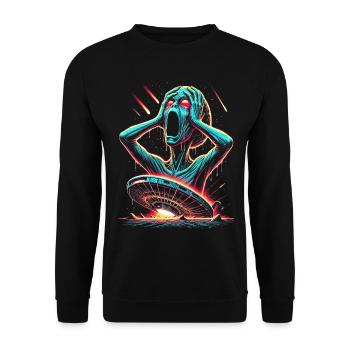 Neon Sci-Fi Horror Halloween Illustration - Unisex Pullover - Schwarz - Vorne - Alina (178cm) & Michal (187cm)