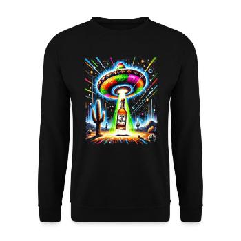 Kosmisches UFO Außerirdische Entführung Tequila Kunst - Unisex Pullover - Schwarz - Vorne - Alina (178cm) & Michal (187cm)