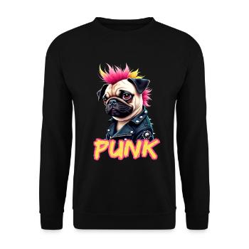 Punk Pug with mohawk and leather jacket for - Unisex Sweatshirt - black - Front - Alina (178cm) & Michal (187cm)