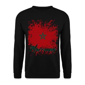 Marokkanische Grunge-Flagge, ich liebe Marokko - Unisex Pullover - Schwarz - Vorne - Alina (178cm) & Michal (187cm)