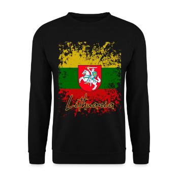 Grunge-Litauische Flagge, ich liebe Litauen - Unisex Pullover - Schwarz - Vorne - Alina (178cm) & Michal (187cm)