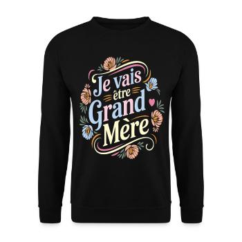 Blumenmuster mit Zitat der zukünftigen Großmutter - Unisex Pullover - Schwarz - Vorne - Alina (178cm) & Michal (187cm)