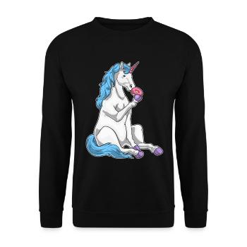 Einhorn Donut - Unisex Pullover - Schwarz - Vorne - Alina (178cm) & Michal (187cm)