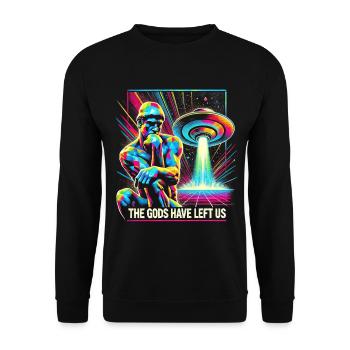 Psychedelische Alien-Invader-Kunst - Unisex Pullover - Schwarz - Vorne - Alina (178cm) & Michal (187cm)