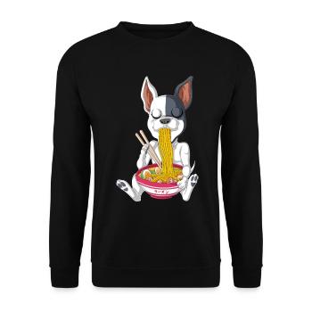 Cute French bulldog Noodle Slurp Ramen - Unisex Sweatshirt - black - Front - Alina (178cm) & Michal (187cm)