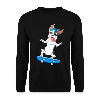 Energisches Skateboarden Französische Bulldogge Design - Unisex Pullover - Schwarz - Vorne - Alina (178cm) & Michal (187cm)