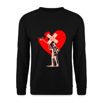 Herz Reparieren, Healing Heart, Herz Malen - Unisex Pullover - Schwarz - Vorne - Alina (178cm) & Michal (187cm)