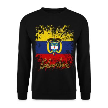 Kolumbianische Grunge-Flagge, ich liebe Kolumbien - Unisex Pullover - Schwarz - Vorne - Alina (178cm) & Michal (187cm)