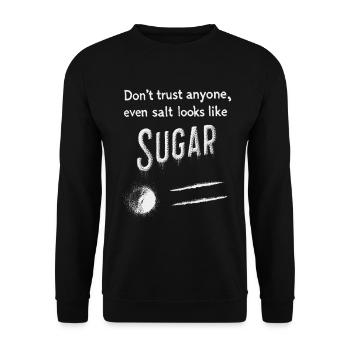 Sugar Trust Satirisches Grafik-T-Shirt - Unisex Pullover - Schwarz - Vorne - Alina (178cm) & Michal (187cm)