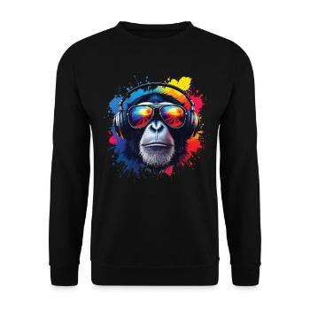 Colorful monkey head with headphones - Unisex Sweatshirt - black - Front - Alina (178cm) & Michal (187cm)
