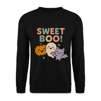 Sweet Boo – Ghost Bat Pumpkin Kawaii Halloween - Unisex Sweatshirt - black - Front - Alina (178cm) & Michal (187cm)