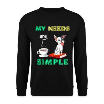 Meine Bedürfnisse sind einfach: Französische Bulldogge, Bücher & Kaffee - Unisex Pullover - Schwarz - Vorne - Alina (178cm) & Michal (187cm)