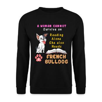 Eine Frau braucht die Französische Bulldogge – Reading & Dog Lover - Unisex Pullover - Schwarz - Vorne - Alina (178cm) & Michal (187cm)