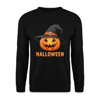 Citrouille-lanterne d’Halloween effrayante avec chapeau de sorcière - Sweat-shirt Unisexe - noir - Devant - Alina (178cm) & Michal (187cm)