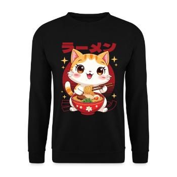 Chaton avec des ramen dans le style kawaii - Sweat-shirt Unisexe - noir - Devant - Alina (178cm) & Michal (187cm)