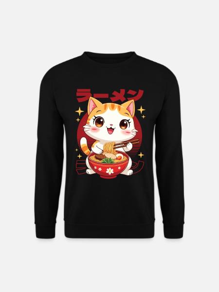 Kitten with ramen in kawaii style - Unisex Sweatshirt - black