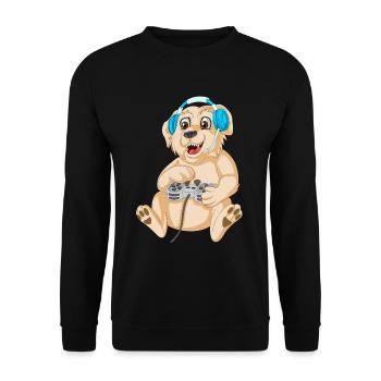 Verspielter Gaming Hund Golden Retriever - Unisex Pullover - Schwarz - Vorne - Alina (178cm) & Michal (187cm)