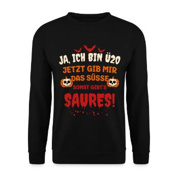 Ü20 Halloween Süßes sonst gibt es Saures - Unisex Pullover - Schwarz - Vorne - Alina (178cm) & Michal (187cm)