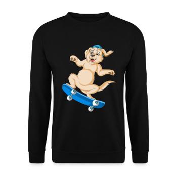 Verspieltes Golden Retriever Skateboard T-Shirt Design - Unisex Pullover - Schwarz - Vorne - Alina (178cm) & Michal (187cm)