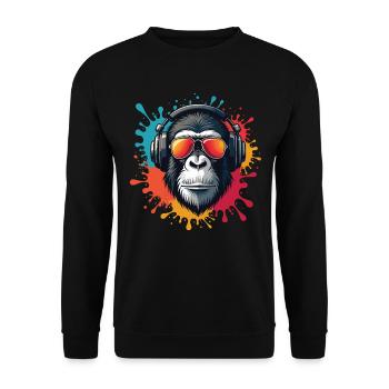 Retro Gorilla mit Helm und Sonnenbrille - Unisex Pullover - Schwarz - Vorne - Alina (178cm) & Michal (187cm)