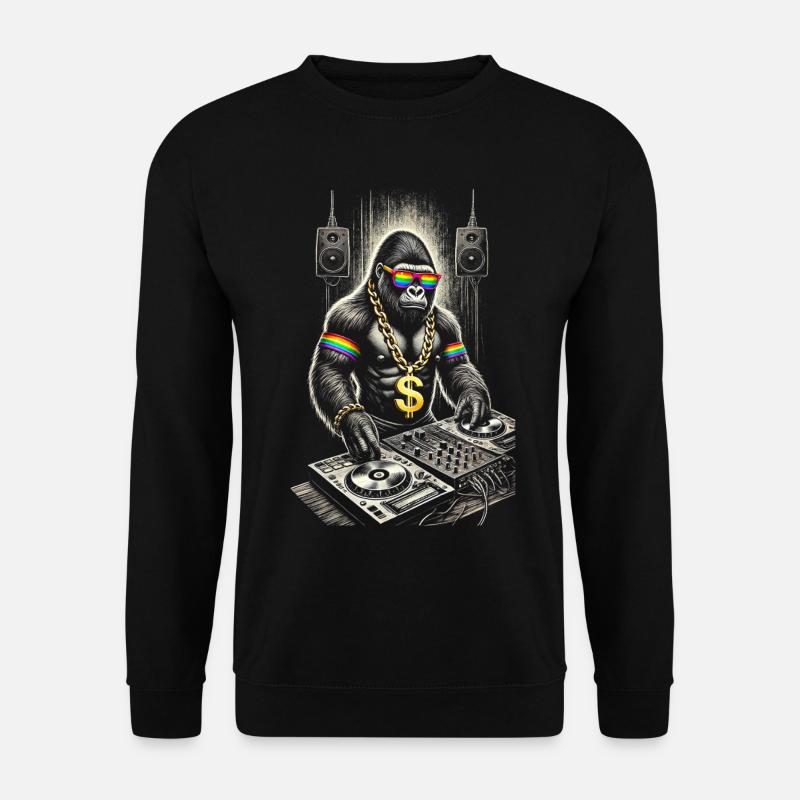 Funky Gorilla DJ mit Regenbogen Accessoires - Unisex Pullover - Schwarz