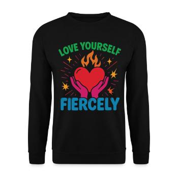 Liebe Dich Selbst Heftig Achtsamkeit Affirmation - Unisex Pullover - Schwarz - Vorne - Alina (178cm) & Michal (187cm)