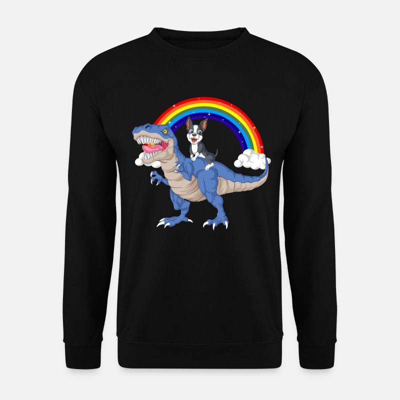 Whimsical Dino and Boston Terrier Rainbow Scene - Unisex Sweatshirt - black