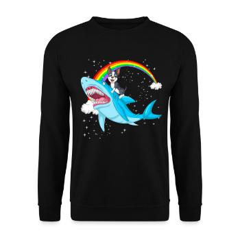 Cute Boston Terrier Riding Shark Under Rainbow - Unisex Sweatshirt - black - Front - Alina (178cm) & Michal (187cm)