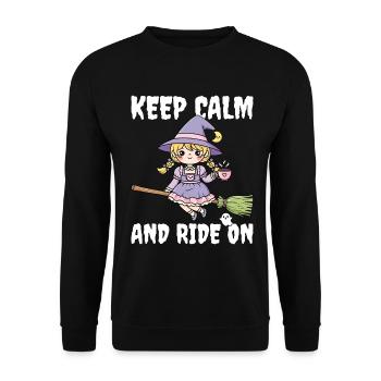 KEEP CALM AND RIDE ON - WITCH HALLOWEEN - Unisex Sweatshirt - black - Front - Alina (178cm) & Michal (187cm)