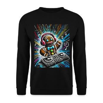 Funkster Lebkuchen DJ Illustration - Unisex Pullover - Schwarz - Vorne - Alina (178cm) & Michal (187cm)