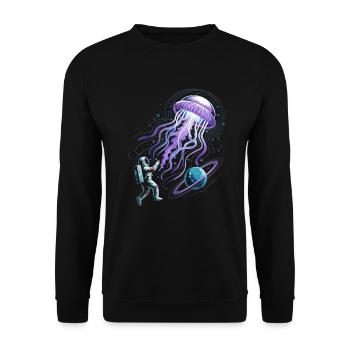 Space adventure with astronaut and jellyfish - Unisex Sweatshirt - black - Front - Alina (178cm) & Michal (187cm)