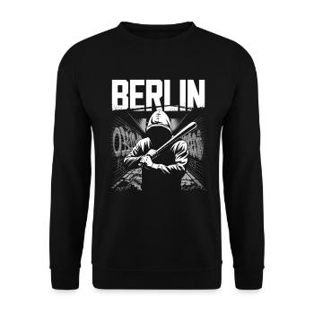 Berlin Street Art Graffiti Design - Unisex Pullover - Schwarz - Vorne - Alina (178cm) & Michal (187cm)