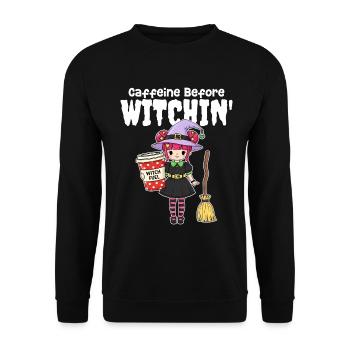 CAFFEINE BEFORE WITCHIN' - WITCH HALLOWEEN - Unisex Sweatshirt - black - Front - Alina (178cm) & Michal (187cm)