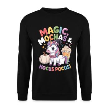 Magischer Einhorn Hocus Pocus Design - Unisex Pullover - Schwarz - Vorne - Alina (178cm) & Michal (187cm)
