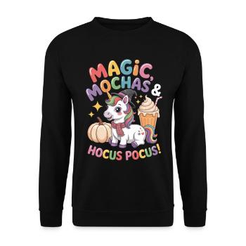 Magischer Einhorn Halloween Spaß - Unisex Pullover - Schwarz - Vorne - Alina (178cm) & Michal (187cm)