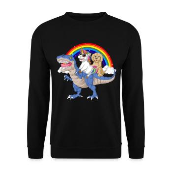 Dinosaurier Einhorn Golden Doodle Regenbögen Design - Unisex Pullover - Schwarz - Vorne - Alina (178cm) & Michal (187cm)