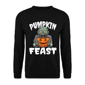 KÜRBIS-FESTMAHL - ZOMBIE HALLOWEEN - Unisex Pullover - Schwarz - Vorne - Alina (178cm) & Michal (187cm)