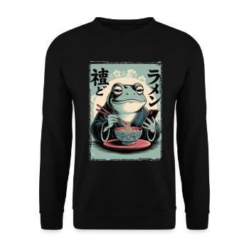 Lustiger Frosch, mürrisch, Japanische Kunst, Ramen - Unisex Pullover - Schwarz - Vorne - Alina (178cm) & Michal (187cm)