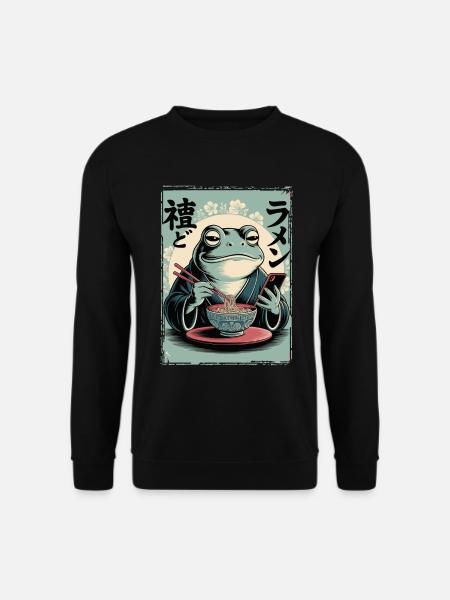 Funny frog, grumpy, Japanese art, ramen - Unisex Sweatshirt - black