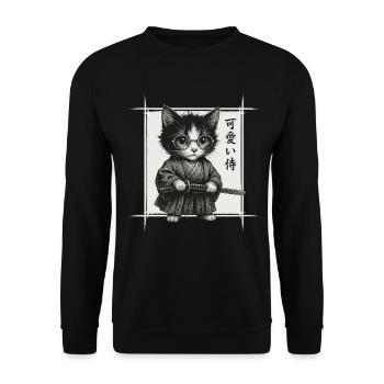 Samurai Cat Japanese Art, Funny Kitten - Unisex Sweatshirt - black - Front - Alina (178cm) & Michal (187cm)