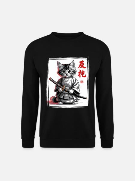 Samurai Katze Lustiges Kätzchen, Japanischer Kunst - Unisex Pullover - Schwarz
