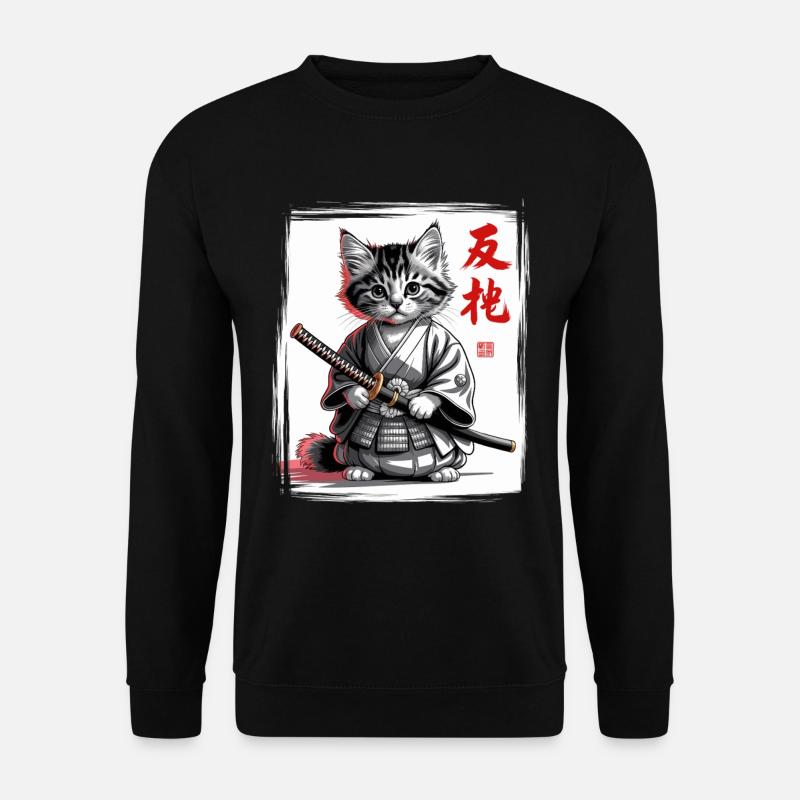 Chat samouraï drôle, art japonais - Sweat-shirt Unisexe - noir