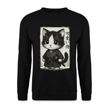 Chat samouraï, chaton kawaii, art japonais - Sweat-shirt Unisexe - noir - Devant - Alina (178cm) & Michal (187cm)