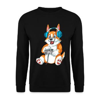 Corgi Gamer – Perfekte Geschenk-Vibes - Unisex Pullover - Schwarz - Vorne - Alina (178cm) & Michal (187cm)